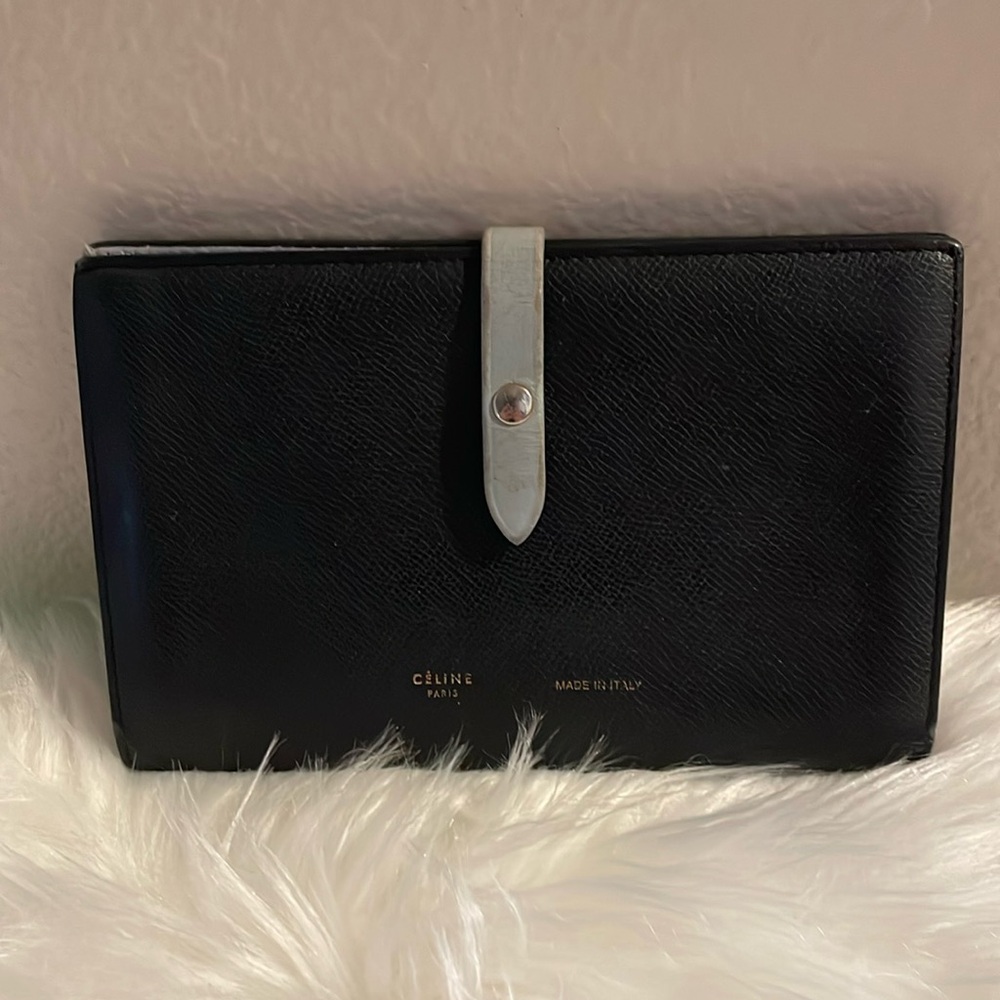 Celine Large Strap Logo Leather long Bifold wallet